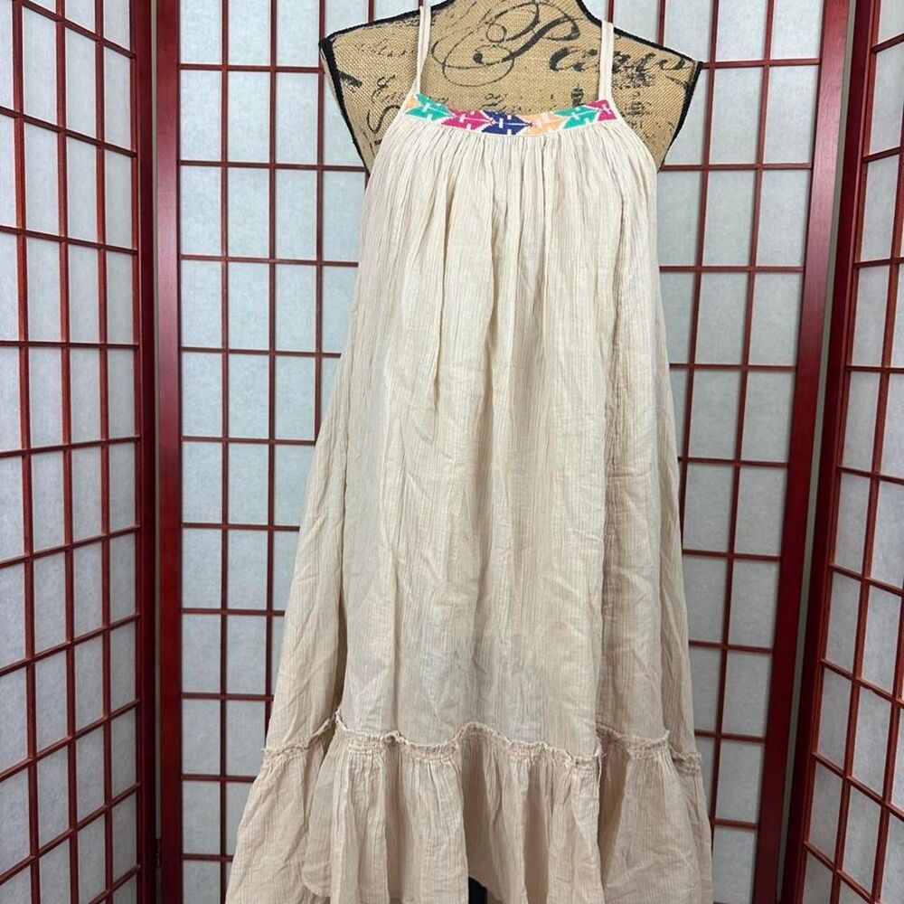 Free People Tan Bohemian Beach High Low Sleeveless Knee Length Dress